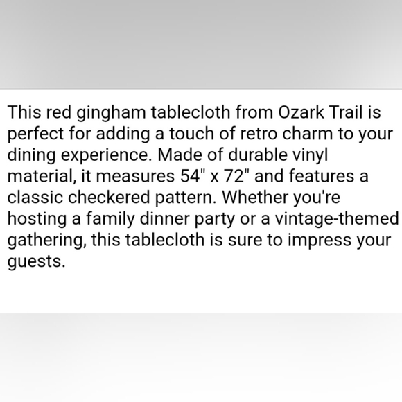 Ozark Trail vinyl tablecloth Red White Checkered gingham plaid - Picture 4 of 4